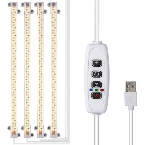 Bande lumineuse de croissance des plantes - LED - 430 nm + 660 nm - Lumière rouge et bleue - Minuterie 3/9/12 heures - Mode 4 interrupteurs - Lampe de croissance pour plantes succulentes - 4 tubes - (1/4)