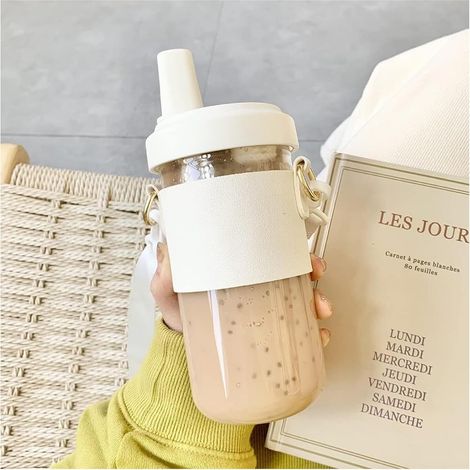 Bubble Tea Tumbler 500ml Smoothie Tumbler with Lid and Straw Reusable Glass Tumbler for Boba Tea, Juice, Coffee (1/5)