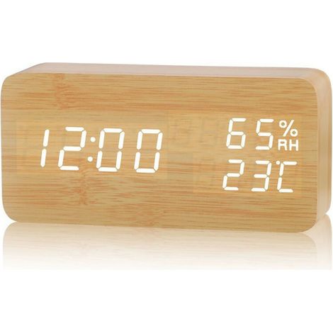 Réveil horloge numérique réveil numérique réveil en bois led (lampe blanche en bambou 15 4 7CM (1/5)
