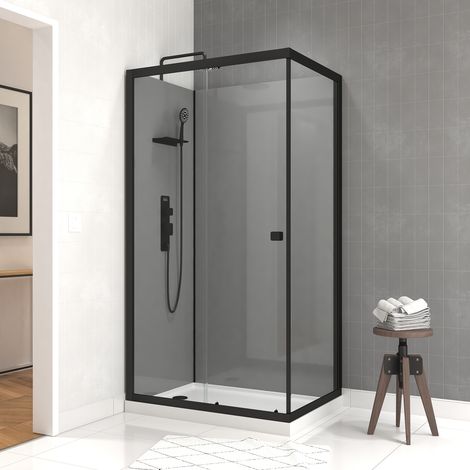 cabine de douche rectangle 110x80x209 cm - receveur bas - fonds gris profilés noir mat - foggy low