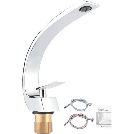 Robinet mitigeur chromé pour lavabo de salle de bain, mitigeur eau chaude/eau froide, pour la maison ou l'hôtel, norme allemande G3/8 (1/5)