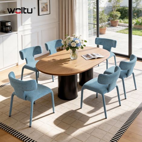 WOLTU 6x Esszimmerstühle Küchenstühle mit Rückenlehne Metallgestell, Leinen Polsterstuhl, 150 kg belastbar, für Küche Wohnzimmer Schlafzimmer, Raureifblau (1/5)