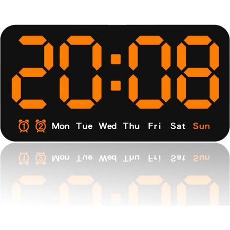 Grande Horloge Murale Numérique LED - Gros Chiffres, Double Alarme, 3 Niveaux de Luminosité