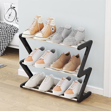 Petite étagère à chaussures à 3 étages- Petite étagère à chaussures - Rangement à chaussures stable et étroit- Organiseur de rangement pour entrée de placard, couloir, montage rapide - 45 x 19 x 35 cm (1/4)