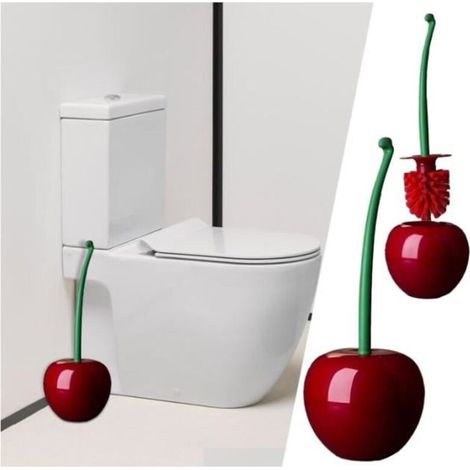Scopa per WC, Scopa per WC e supporto - Forma creativa a ciliegia, Scopa per WC compatta con buona impugnatura, yd (1/3)