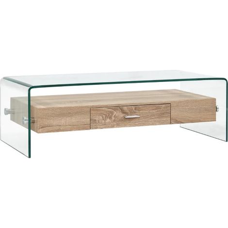 Table basse rectangulaire verre transparent et chêne clair Abyssa (1/5)