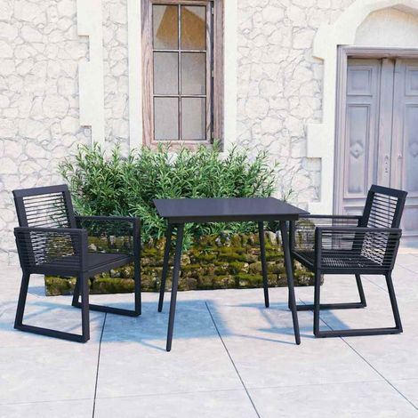 Ensemble repas extérieur 3 pièces en rotin PVC noir avec table en verre et 2 fauteuils - PANGIVO (1/5)