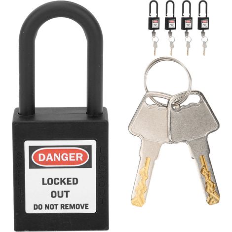 Lot de 5 cadenas de consignation/déconsignation de 38 mm en nylon résistant à la poussière et isolé, avec clé, noir (1/5)