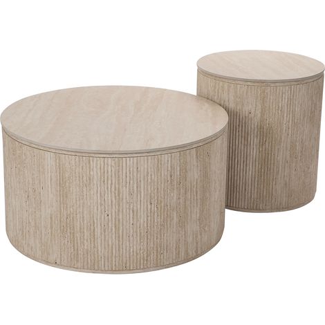 FARA - Lot de 2 tables basses rondes plateau en céramique beige