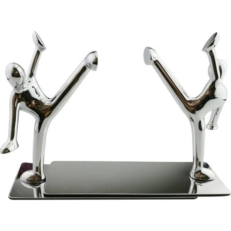 Par de sujetalibros de acero inoxidable que representan a hombres practicando kung fu para una decoración moderna y creativa.