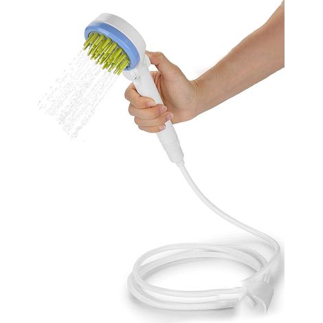 Ducha para perros con cepillo de masaje y bomba incorporada, cabezal de ducha ergonómico de silicona de 546 g, kit de baño con 2 mangueras. (1/5)