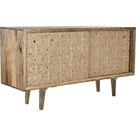 Buffet Meuble de rangement en bois de de manguier et bouleau coloris naturel - Longueur 160 x Hauteur 75 x Profondeur 40 cm -PEGANE- (1/4)