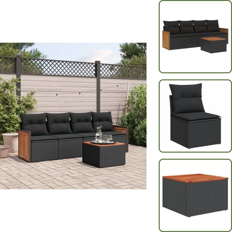 Ratán sintético - vidaXL Set de muebles de jardín 5 pzas y cojines ratán sintético negro - Muebles de exterior