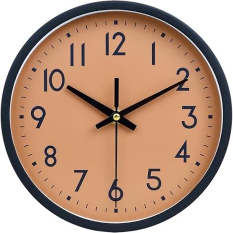 Horloge murale 12 pouces silencieuse Quartz moderne déco pour bureau salon maison classe chambre (cadre noir marron) (1/5)