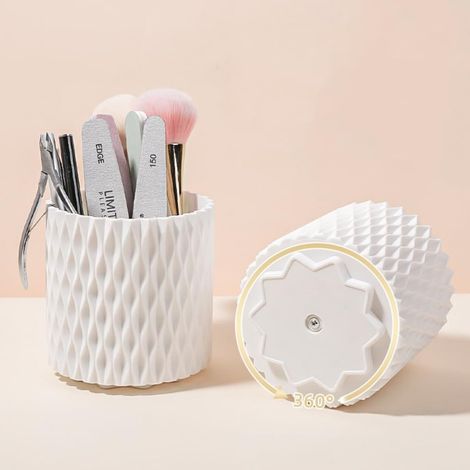 Organisateur de pinceaux de maquillage rotatif à 360° polyvalent, moderne et élégant, boîte de rangement cosmétique à 5 compartiments, blanc. (1/5)