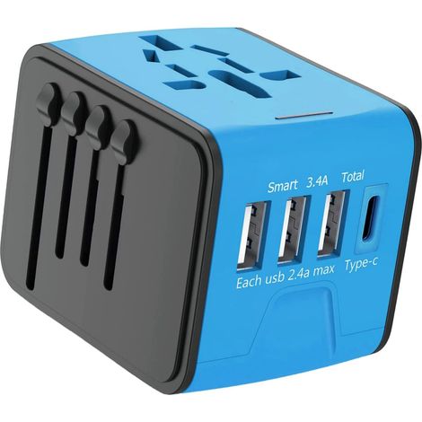 Adaptateur de voyage universel, adaptateur de voyage international avec 3 ports USB + 1 port Type C