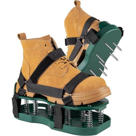 Scarpe per arieggiare il prato con doppia base a molla e punte per arieggiare il prato in giardino e cortile, verdi (1/5)