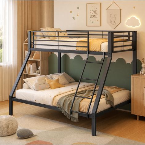 Etagenbett 90/140 x 200 cm aus Metall in Schwarz mit reversibler Leiter und Rausfallschutz (1/5)