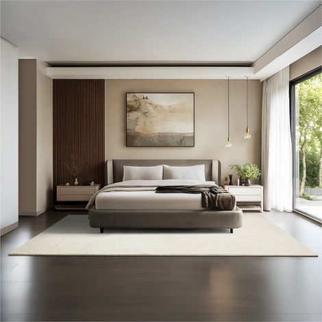 Tapis à poils ras doux hypoallergénique antidérapant 200x290cm Crème (1/5)