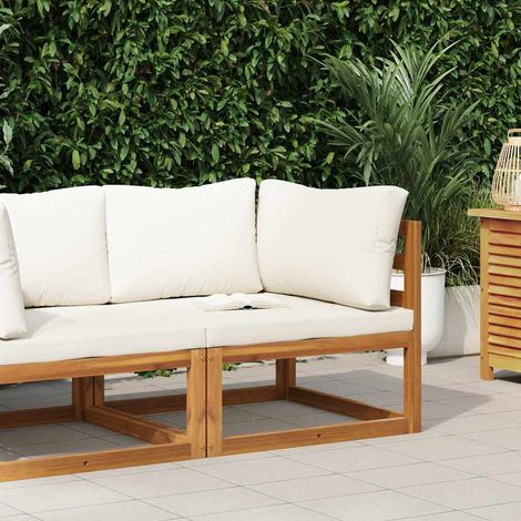 vidaXL Canapé d'angle sectionnel et coussin blanc crème Bois d'acacia (1/5)