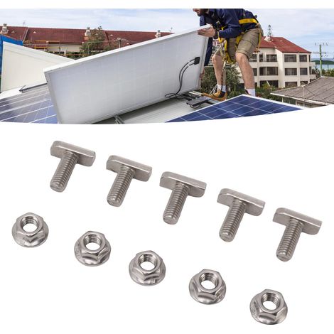 15 jeux/vente de vis à tête marteau M8 en acier inoxydable A2-70 avec écrous à bride, vis à fente de fixation, accessoires de vis pour serres, rails d'installation d'énergie solaire photovoltaïque aux (1/5)