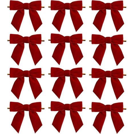 Lot de 12 nœuds rouges en velours pour sapin de Noël, couronnes décoratives vintage à suspendre, grande guirlande, loisirs créatifs, couronnes d'intérieur et d'extérieur, guirlande de vacances, sapin (1/5)