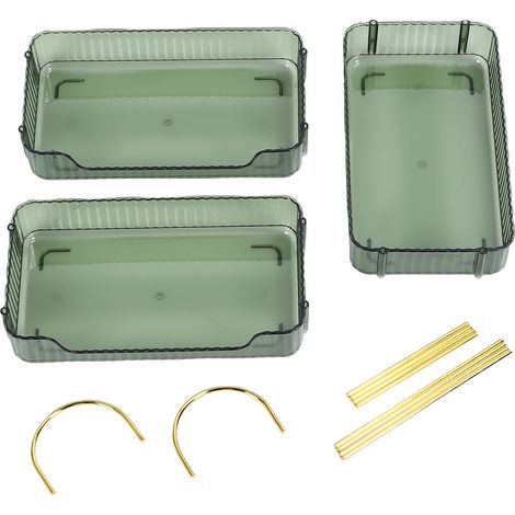 Organisateur maquillage PET métal comptoir salle bain – Étagère stockage parfum soins chambre vanité vert tige dorée 3 niveaux, organisation (1/4)