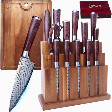 Knife Block Knife Set, Kitchen Knives with Wooden Block, Kitchen Knife Set with Wooden Knife Holder, Good for Home,Wedding (1/5)