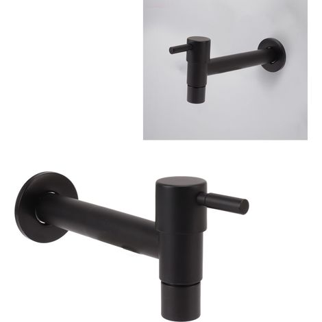 Grifo monomando mural de agua fría, fabricado en acero inoxidable G1/2 304, negro, para lavado/piscina. (1/5)