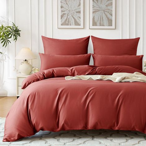 Satin Bettwäsche Set 200x200 Baumwolle Kühlend Rot 3tlg.