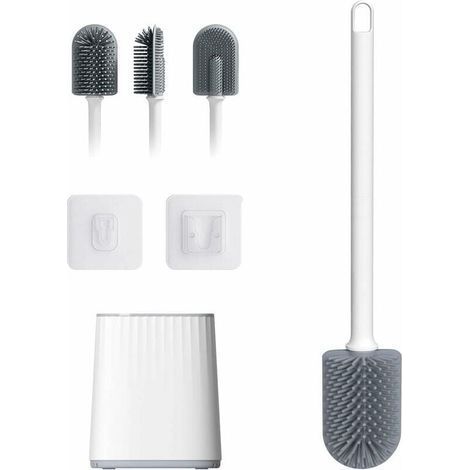 Brosse Toilette Silicone Plate Balayette WC Antibactérienne Brosse WC avec Support de Séchage Rapide, (1/5)