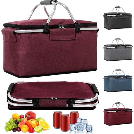 Cesta de la compra plegable，Aislada térmicamente，También se puede usar como cesta de picnic o bolsa de transporte，18 litros，40 x 23 x 20 cm，azul (1/5)