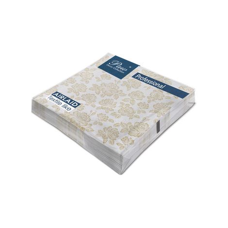 Serviettes de table professionnelles PAW Roses subtiles (or), serviettes 1 pli 40x40cm 1/4 pliées 50 pièces par paquet.