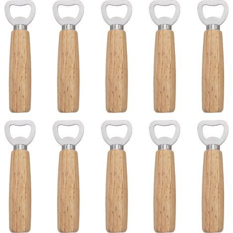 Bottle Opener - Stainless Steel Blade - Solid Wood Handle - For Beer Soda Caps - Kitchen Bar Restaurant - 10 Pieces (1/4)