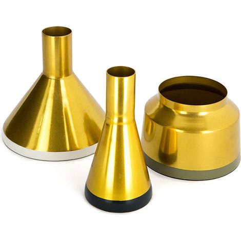Set 3 Vasi Decorativi Culture in Acciaio Oro e Multicolor (1/3)