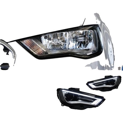 Conjunto de faros delanteros, compatible con Audi A3 8V 2013-2016, luz de señalización dinámica, visibilidad mejorada, para bombillas halógenas originales. (1/2)