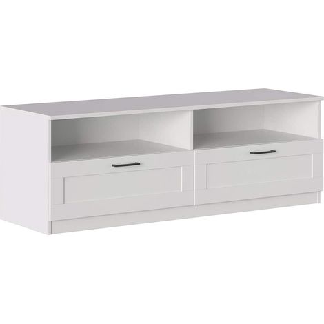 Mueble TV de salón 160 cm blanco mate con dos cajones y dos compartimentos - Silvi (1/5)