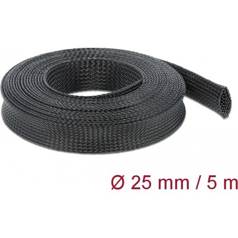 Delock Funda trenzada estirable 5 m x 25 mm, color negro