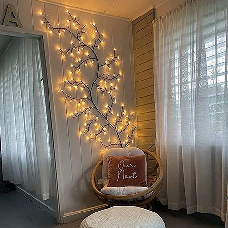 Branches de saule lumineuses à LED, 144 branches à LED avec alimentation, pour Noël, chambre ou salon, décoration murale (blanc chaud, à brancher) (1/5)