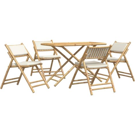 Ensemble de bistro pliante 5 pcs et coussins blanc crème bambou (1/5)