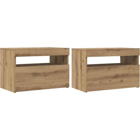 Lot de 2 meubles TV modernes avec lumières LED rangement 60 x 35 x 40 cm en bois d'ingénierie chêne artisanal