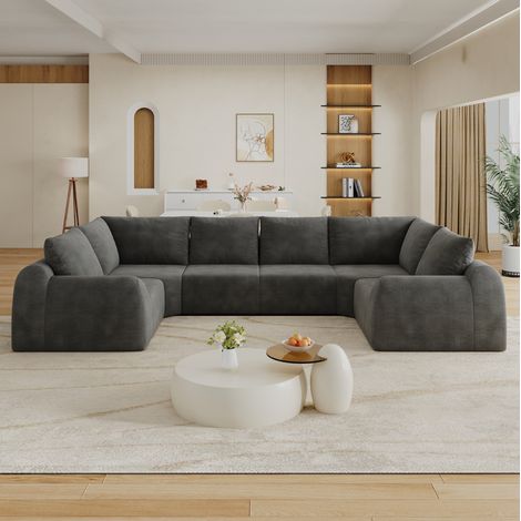 Divano a U in chenille 344x200x85 cm compresso senza montaggio grigio scuro MODENUIT (1/5)