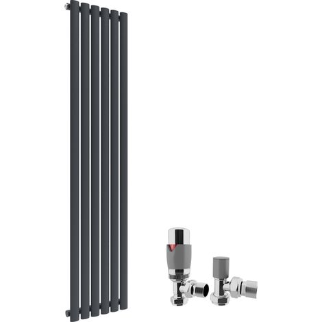 ELEGANT 1600 x 360 mm Modern Vertical Column Designer Radiator Anthracite Oval Single Panel Radiator Heater + Chrome Thermostatic Radiator Valves (1/5)