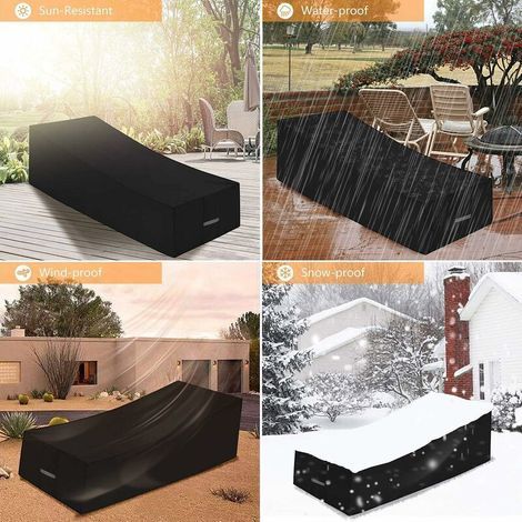 Housse de Protection Bain de Soleil avec Grilles D’aération, Imperméable, Coupe-Vent, Anti-UV, Tissu Oxford 210D Housse de Protection Bain de Soleil, Transat (200x75x40/80cm) - Noir