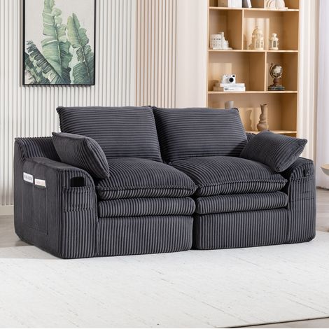 Divano 2 posti con tasche laterali in velluto a coste OKMYHOME (1/5)