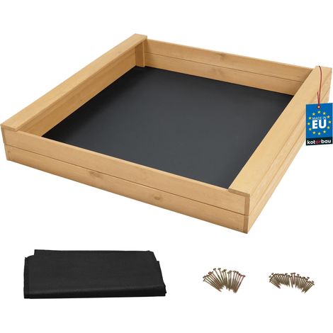 KOTARBAU® Bac à Sable Enfant Exterieur - Bois de Pin - 120 x 120 cm - Naturel - Bac à Sable Enfant - avec 2 Bancs Intégrés et Feutre - pour Jardin
