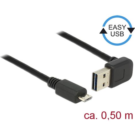Delock Cable EASY-USB 2.0 Tipo-A macho, sesgado hacia la arriba y hacia abajo  USB 2.0 Tipo Micro-B macho de 0,5 m