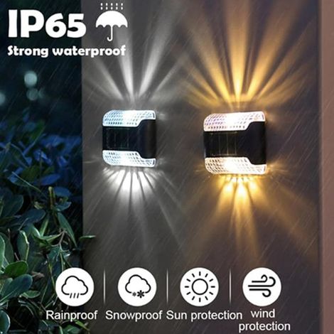 Luminaire Solaire Extérieur - Projecteur Murale à Capteur Crépusculaire - Étanche IP65 - Éclairage Haut et Bas - Pour Clôture Jardin Terrasse - 4 Pièces (1/5)