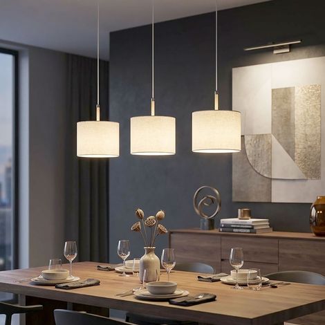 Pendelleuchte Hängeleuchte höhenverstellbar sandfarben Textil cremefarben H120cm (1/5)