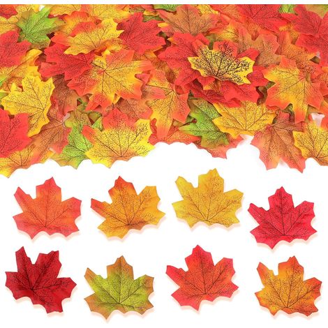 300 Fausse Feuille Automne Decoration Automne, Feuilles Automne Artificielle Décoration Automne Interieur Exterieur Deco Table Halloween Decoration Guirlande Feuilles d'érable - Mix Couleurs (1/5)